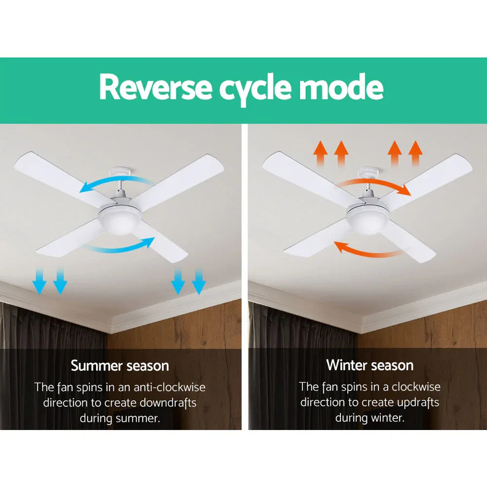Devanti 52'' Ceiling Fan AC Motor w/Light w/Remote - White - Mekamart Australia
