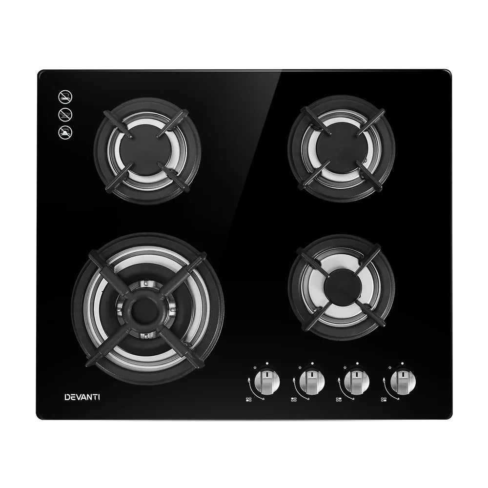 Devanti Gas Cooktop 60cm 4 Burner Black - Mekamart Australia