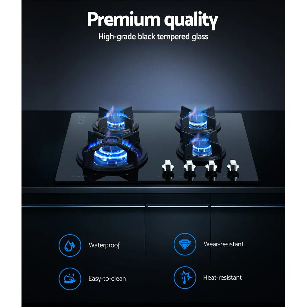 Devanti Gas Cooktop 60cm 4 Burner Black - Mekamart Australia