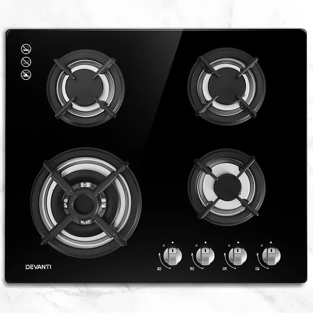 Devanti Gas Cooktop 60cm 4 Burner Black - Mekamart Australia