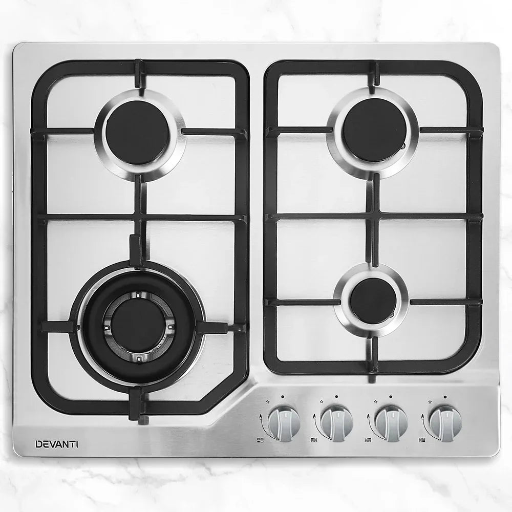 Devanti Gas Cooktop 60cm 4 Burner Silvir - Mekamart Australia
