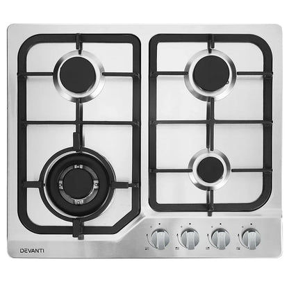 Devanti Gas Cooktop 60cm 4 Burner Silvir - Mekamart Australia