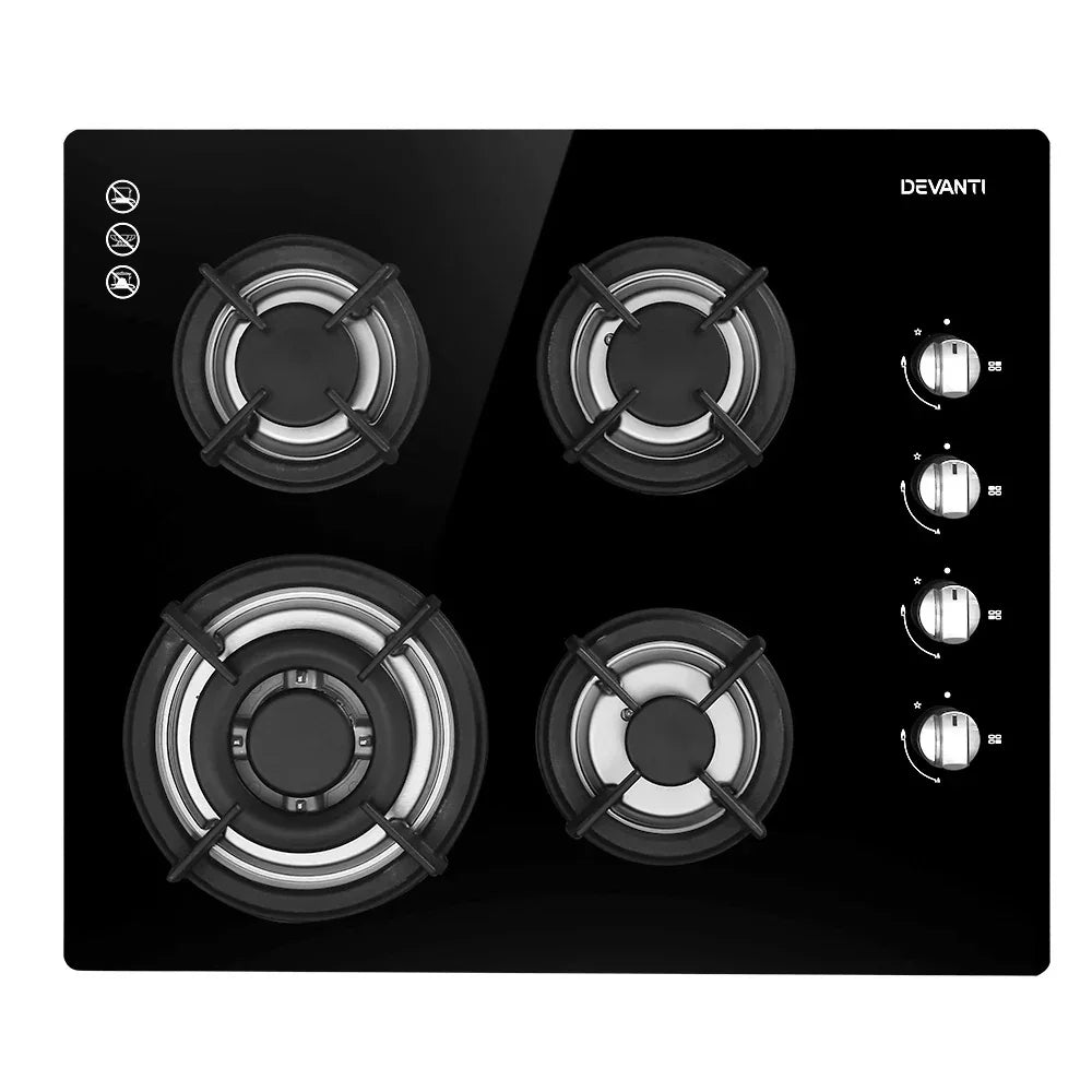 Devanti Gas Cooktop 60cm Stove Hob Black - Mekamart Australia