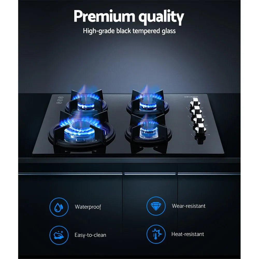 Devanti Gas Cooktop 60cm Stove Hob Black - Mekamart Australia