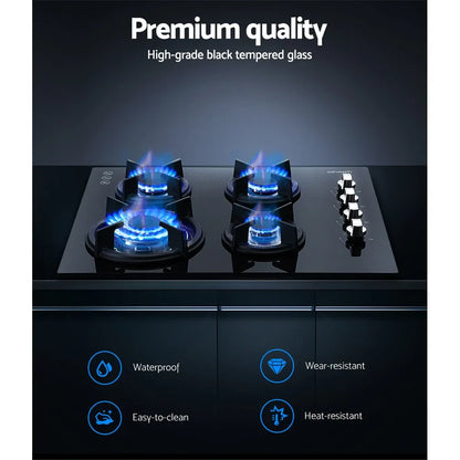 Devanti Gas Cooktop 60cm Stove Hob Black - Mekamart Australia