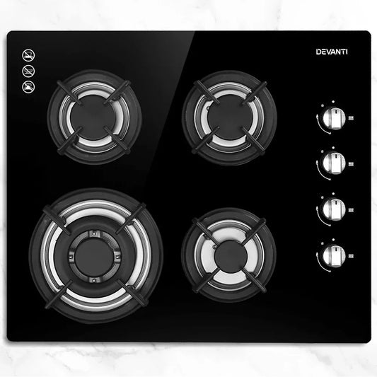 Devanti Gas Cooktop 60cm Stove Hob Black - Mekamart Australia