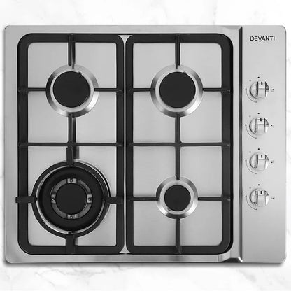 Devanti Gas Cooktop 60cm Stove Hob Silvir - Mekamart Australia