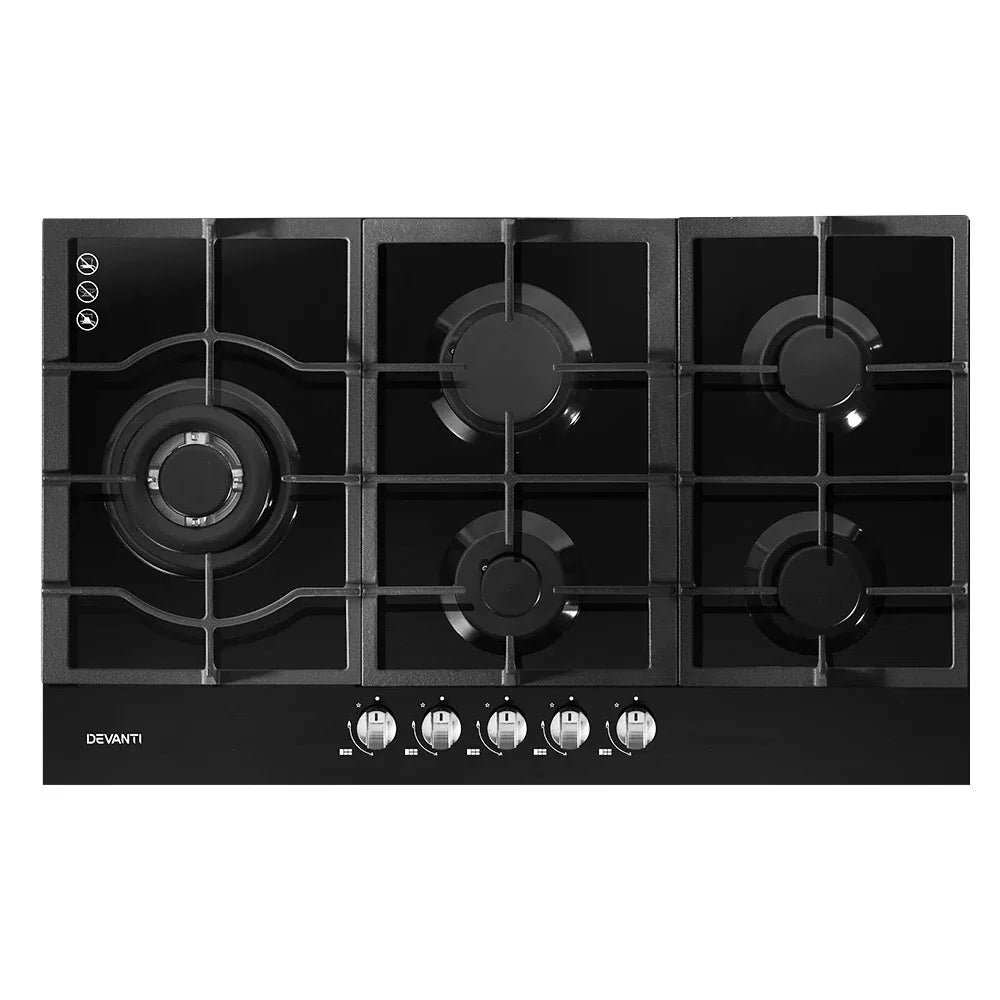 Devanti Gas Cooktop 90cm 5 Burner Black - Mekamart Australia