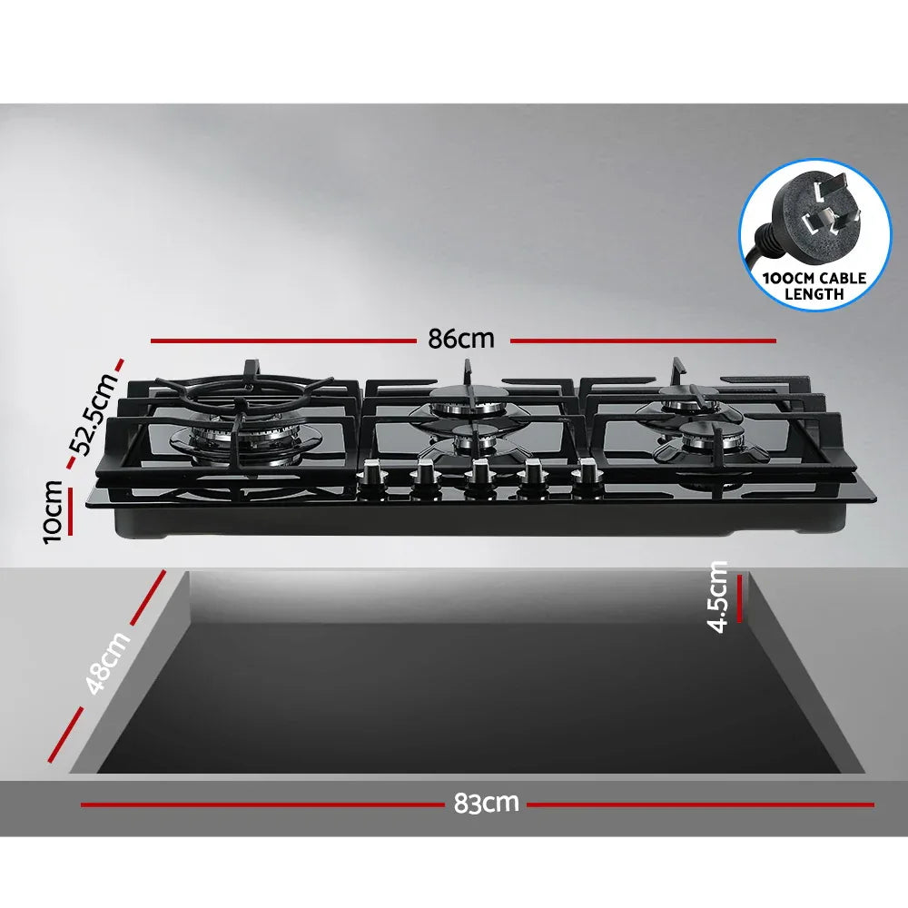 Devanti Gas Cooktop 90cm 5 Burner Black - Mekamart Australia