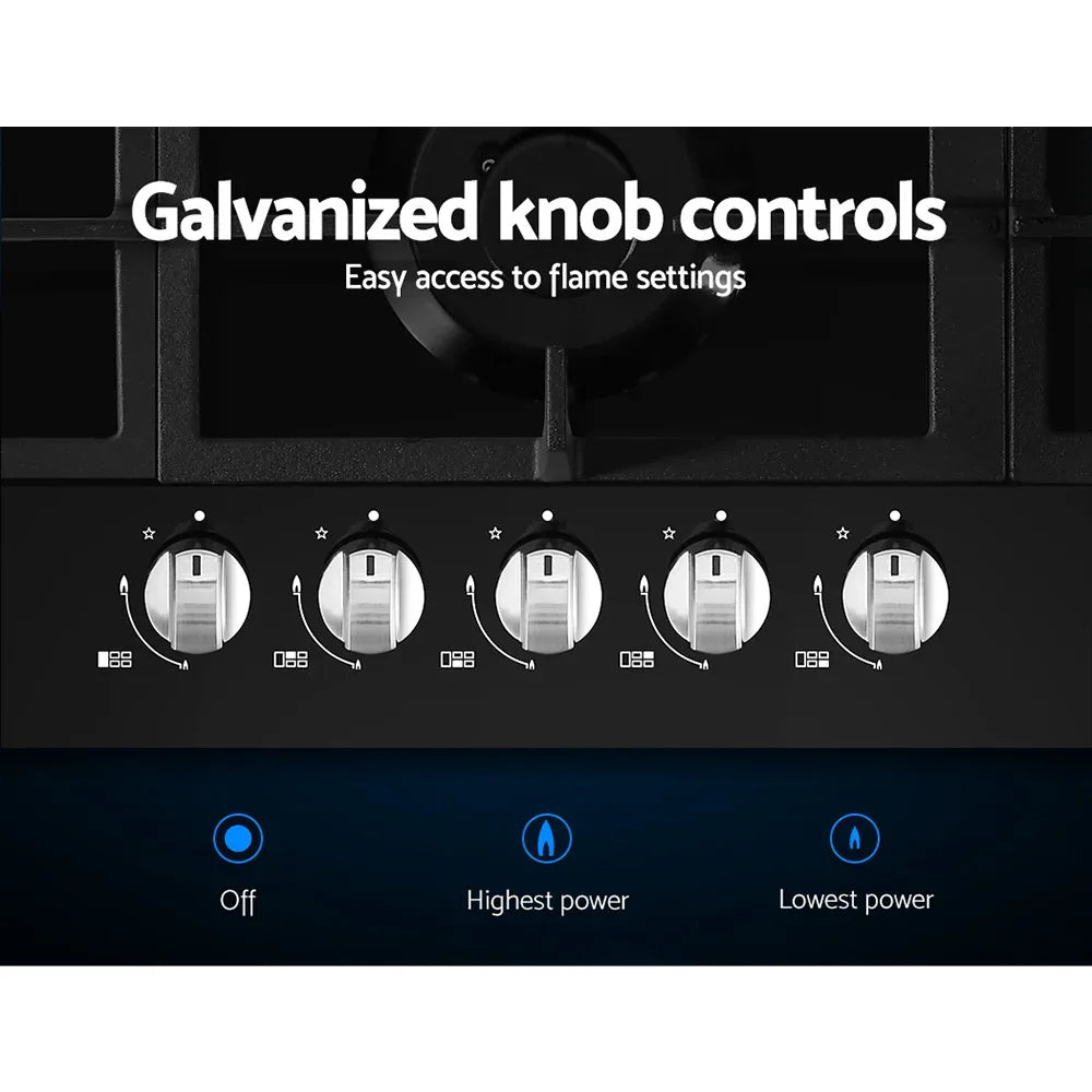 Devanti Gas Cooktop 90cm 5 Burner Black - Mekamart Australia