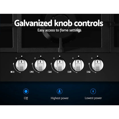 Devanti Gas Cooktop 90cm 5 Burner Black - Mekamart Australia