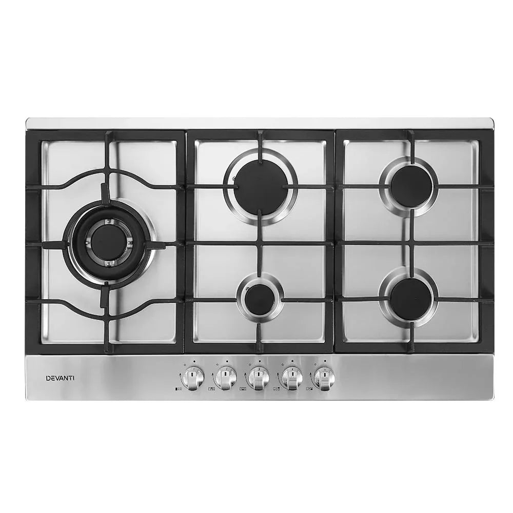 Devanti Gas Cooktop 90cm 5 Burner Silvir - Mekamart Australia