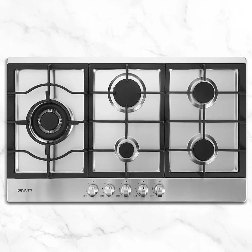 Devanti Gas Cooktop 90cm 5 Burner Silvir - Mekamart Australia
