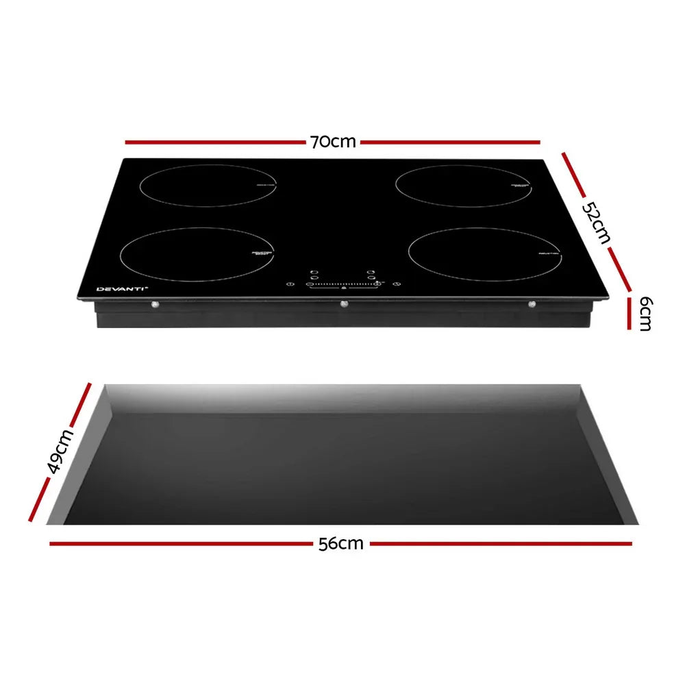 Devanti Electric Induction Cooktop 70cm Ceramic 4 Zones Stove Cook Top Hot Plate 7000W - Mekamart Australia