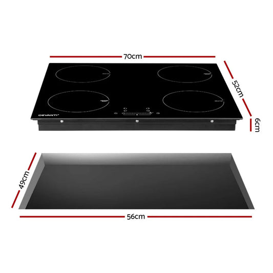 Devanti Electric Induction Cooktop 70cm Ceramic 4 Zones Stove Cook Top Hot Plate 7000W - Mekamart Australia