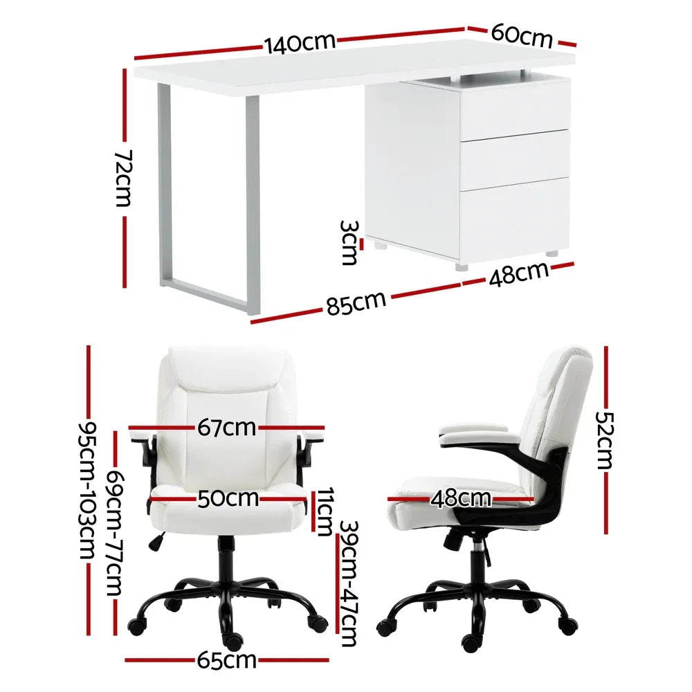 Artiss Computer Desk Executive Office Chairs Sets White - Mekamart Australia