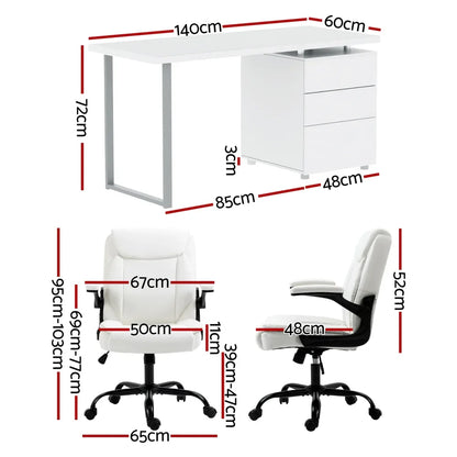 Artiss Computer Desk Executive Office Chairs Sets White - Mekamart Australia