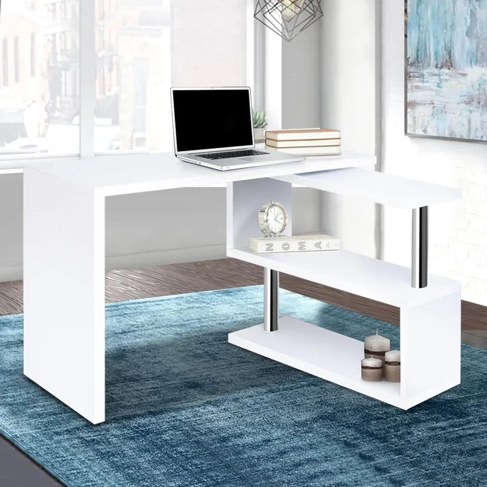 Artiss Computer Desk L-Shape Bookshelf White - Mekamart Australia