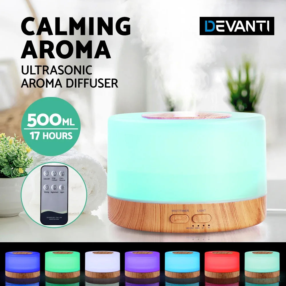 Devanti Aroma Diffuser Aromatherapy Light Wood 500ml - Mekamart Australia