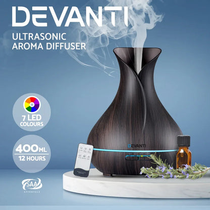 Devanti Aroma Diffuser Aromatherapy Dark Wood 400ml - Mekamart Australia