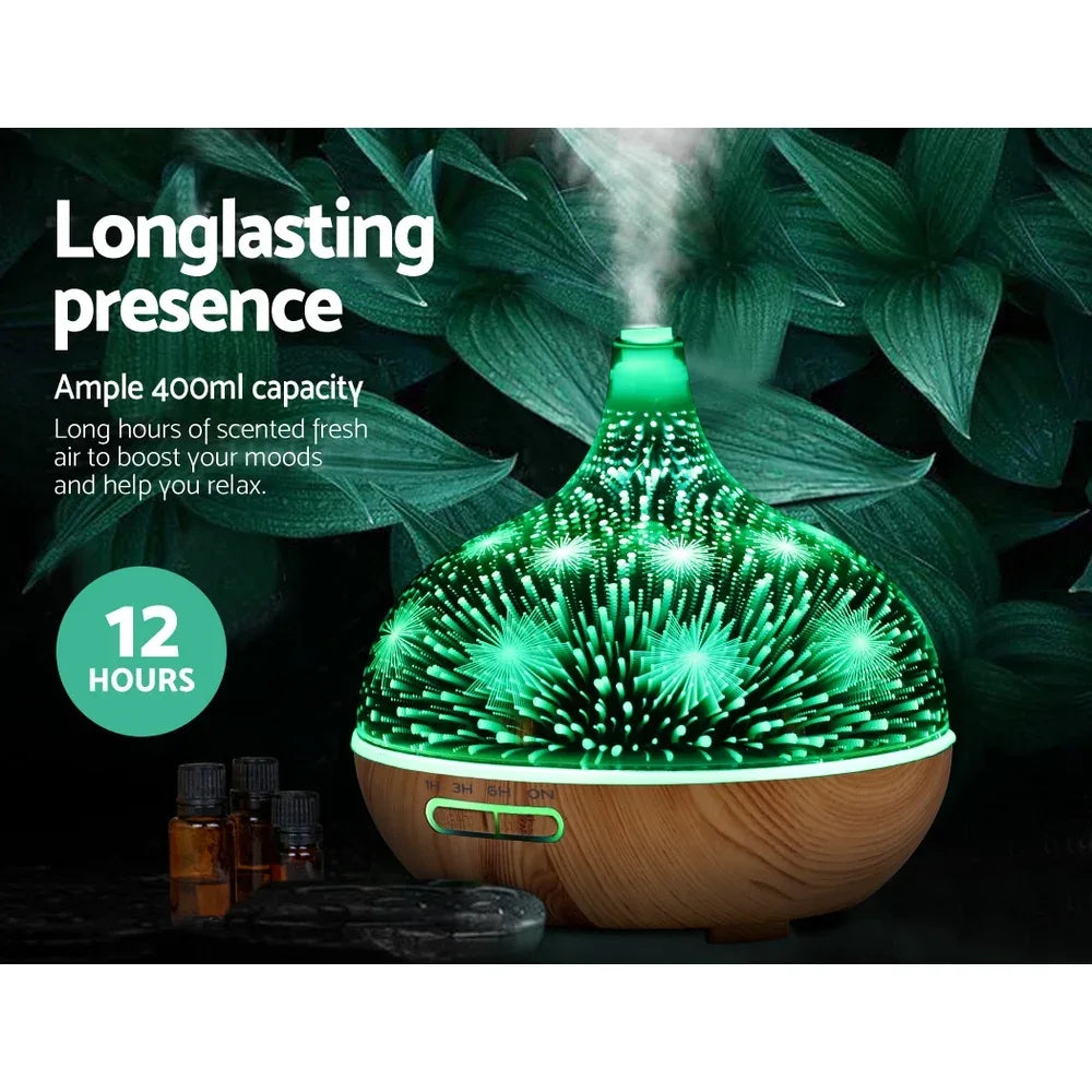 Devanti Aroma Diffuser Aromatherapy 3D Glass 400ml - Mekamart Australia