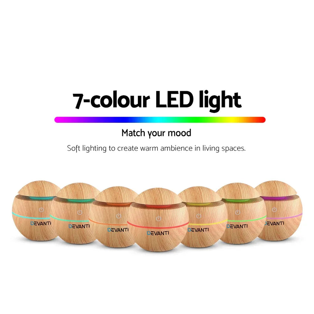 Devanti Aroma Diffuser Aromatherapy Light Wood 130ml - Mekamart Australia