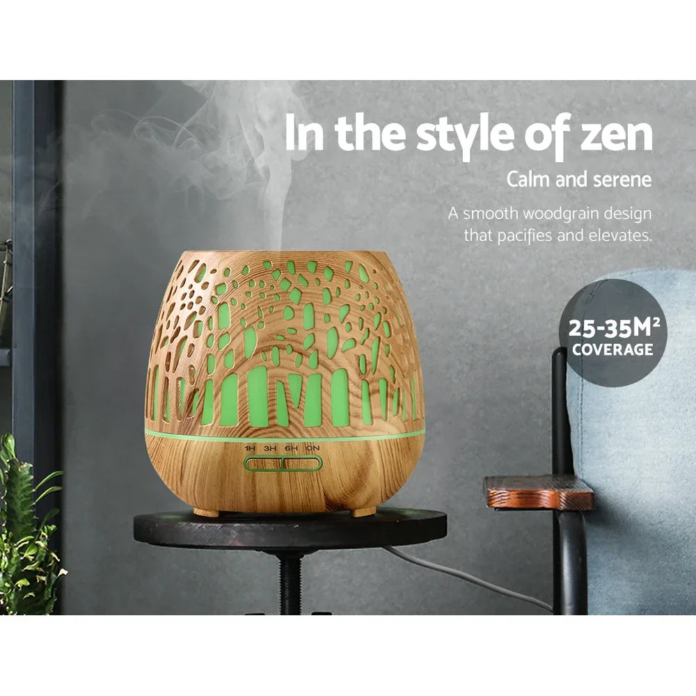 Devanti Aroma Diffuser Aromatherapy Wood Grain 400ml - Mekamart Australia