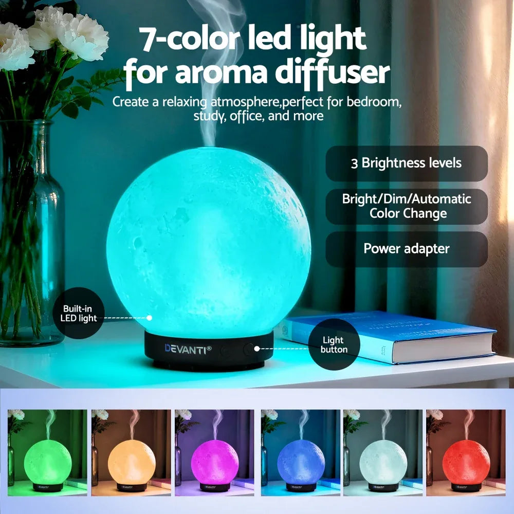 Devanti Ultrasonic Aroma Diffuser Aromatherapy Moon Lamp 100ml - Mekamart Australia