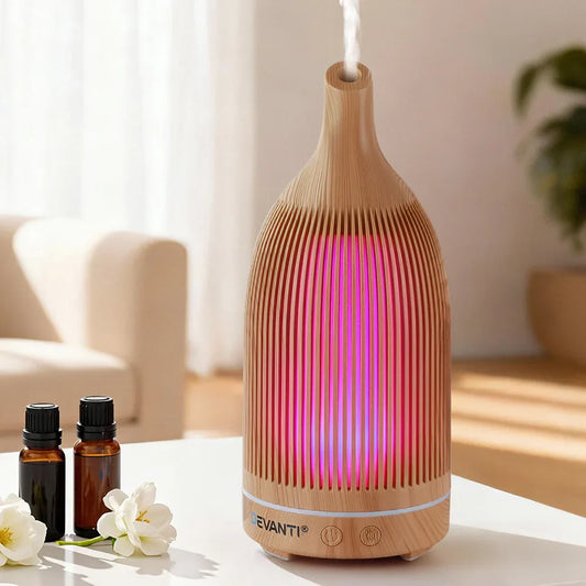Devanti Ultrasonic Aroma Diffuser Aromatherapy 200ml LED Lights Iron Humidifier Forest Light wood grain - Mekamart Australia