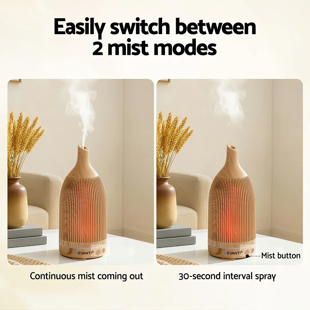 Devanti Ultrasonic Aroma Diffuser Aromatherapy 200ml LED Lights Iron Humidifier Forest Light wood grain - Mekamart Australia
