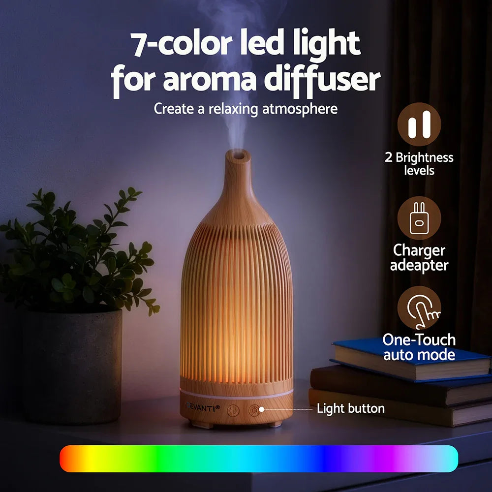 Devanti Ultrasonic Aroma Diffuser Aromatherapy 200ml LED Lights Iron Humidifier Forest Light wood grain - Mekamart Australia