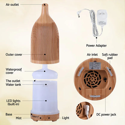 Devanti Ultrasonic Aroma Diffuser Aromatherapy 200ml LED Lights Iron Humidifier Forest Light wood grain - Mekamart Australia