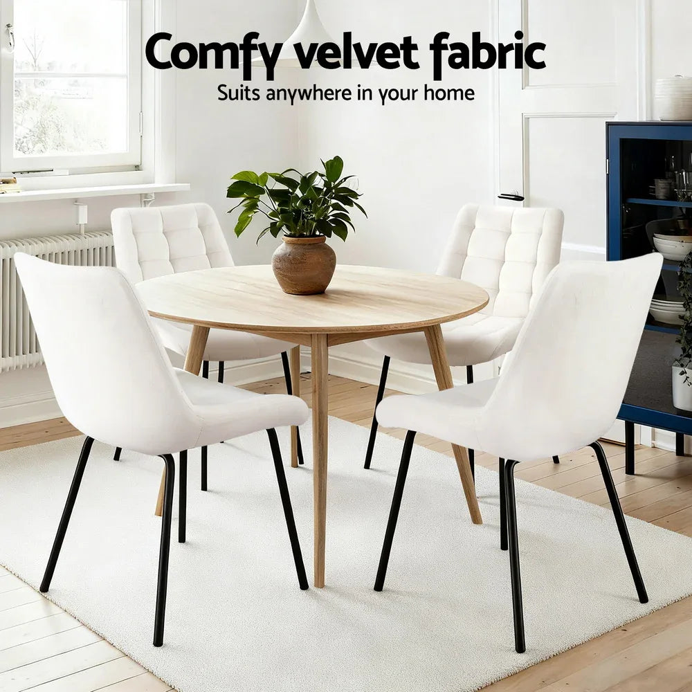 Artiss 4x Dining Chairs Velvet Tufted Kitchen Lounge Cafe Accent Chair Beige - Mekamart Australia