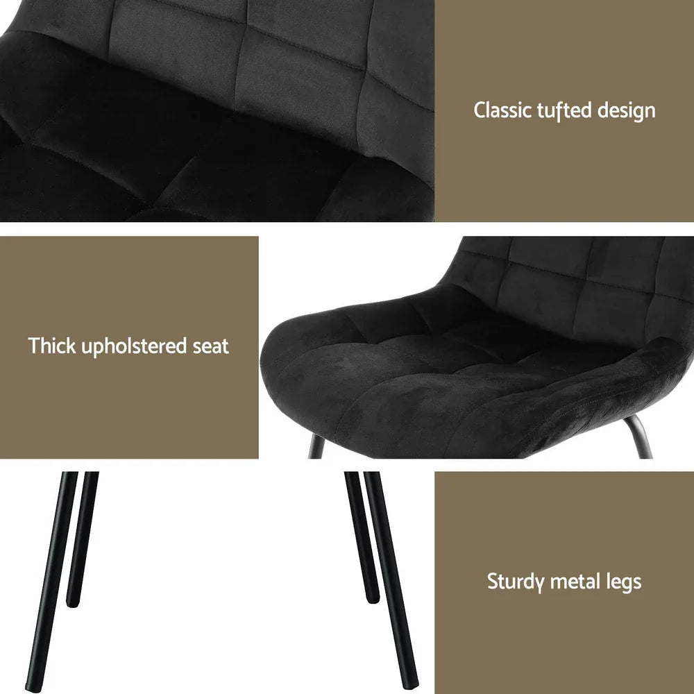 Artiss 2x Dining Chairs Velvet Tufted Kitchen Lounge Cafe Accent Chair Black - Mekamart Australia