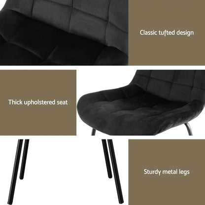 Artiss 2x Dining Chairs Velvet Tufted Kitchen Lounge Cafe Accent Chair Black - Mekamart Australia
