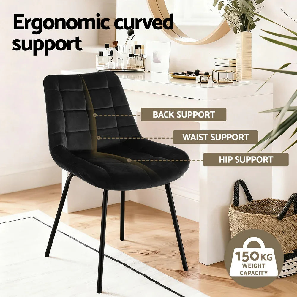 Artiss 4x Dining Chairs Velvet Tufted Kitchen Lounge Cafe Accent Chair Black - Mekamart Australia