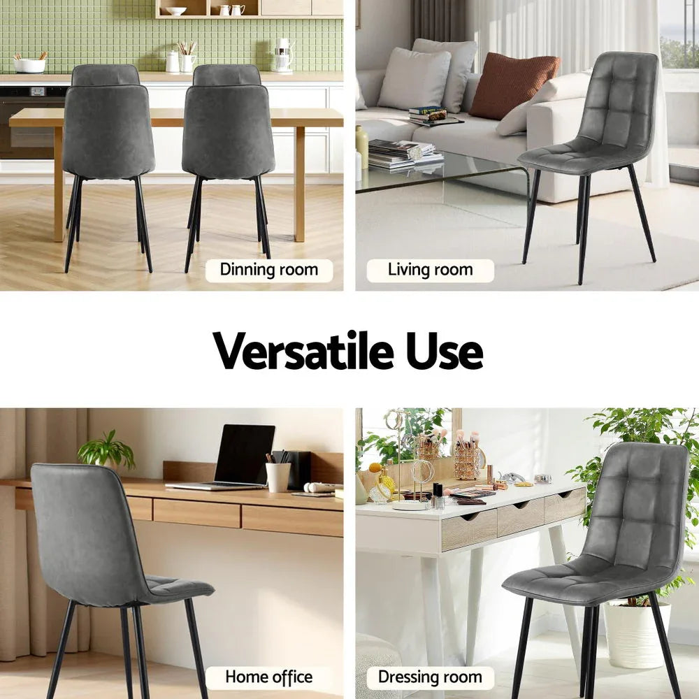 Artiss 4x Dining Chairs Retro PU Leather Kitchen Lounge Cafe Accent Chair Grey - Mekamart Australia