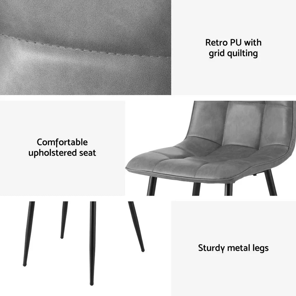 Artiss 4x Dining Chairs Retro PU Leather Kitchen Lounge Cafe Accent Chair Grey - Mekamart Australia