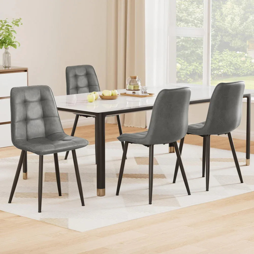 Artiss 4x Dining Chairs Retro PU Leather Kitchen Lounge Cafe Accent Chair Grey - Mekamart Australia