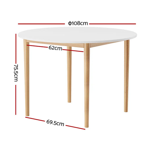 Artiss Dining Table Round White 108CM Diameter Demi - Mekamart Australia