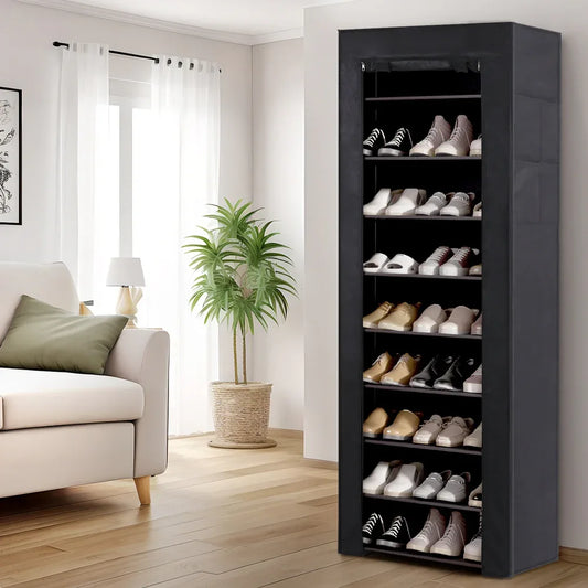 Artiss Shoe Rack Cabinet Removable Cover 10 tier Black - Mekamart Australia