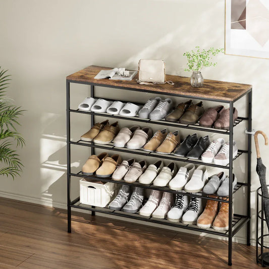 Artiss Shoe Rack 5-tier 25 Pairs Walnut Bob - Mekamart Australia
