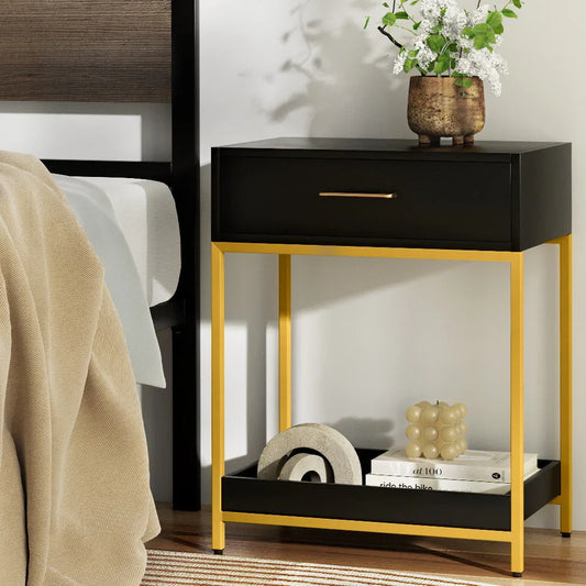 Artiss Bedside Table Drawers Side Table Shelf Storage Nightstand Black MASON - Mekamart Australia