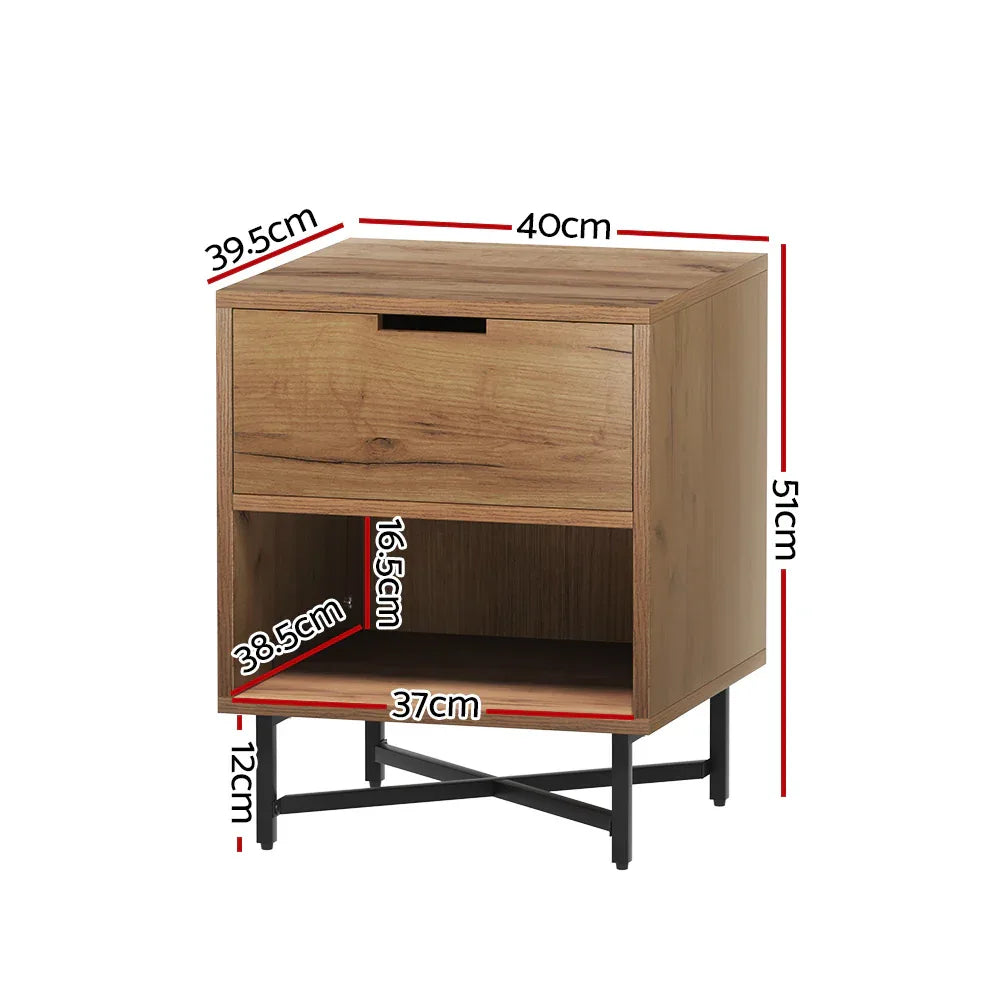 Artiss Bedside Table Drawers Side Table Shelf Storage Nightstand Rust Oak KRAVU - Mekamart Australia