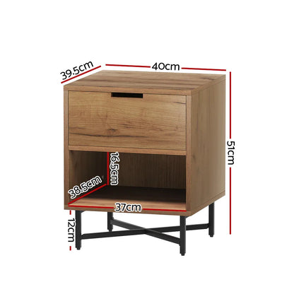 Artiss Bedside Table Drawers Side Table Shelf Storage Nightstand Rust Oak KRAVU - Mekamart Australia