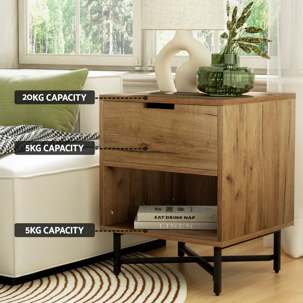 Artiss Bedside Table Drawers Side Table Shelf Storage Nightstand Rust Oak KRAVU - Mekamart Australia