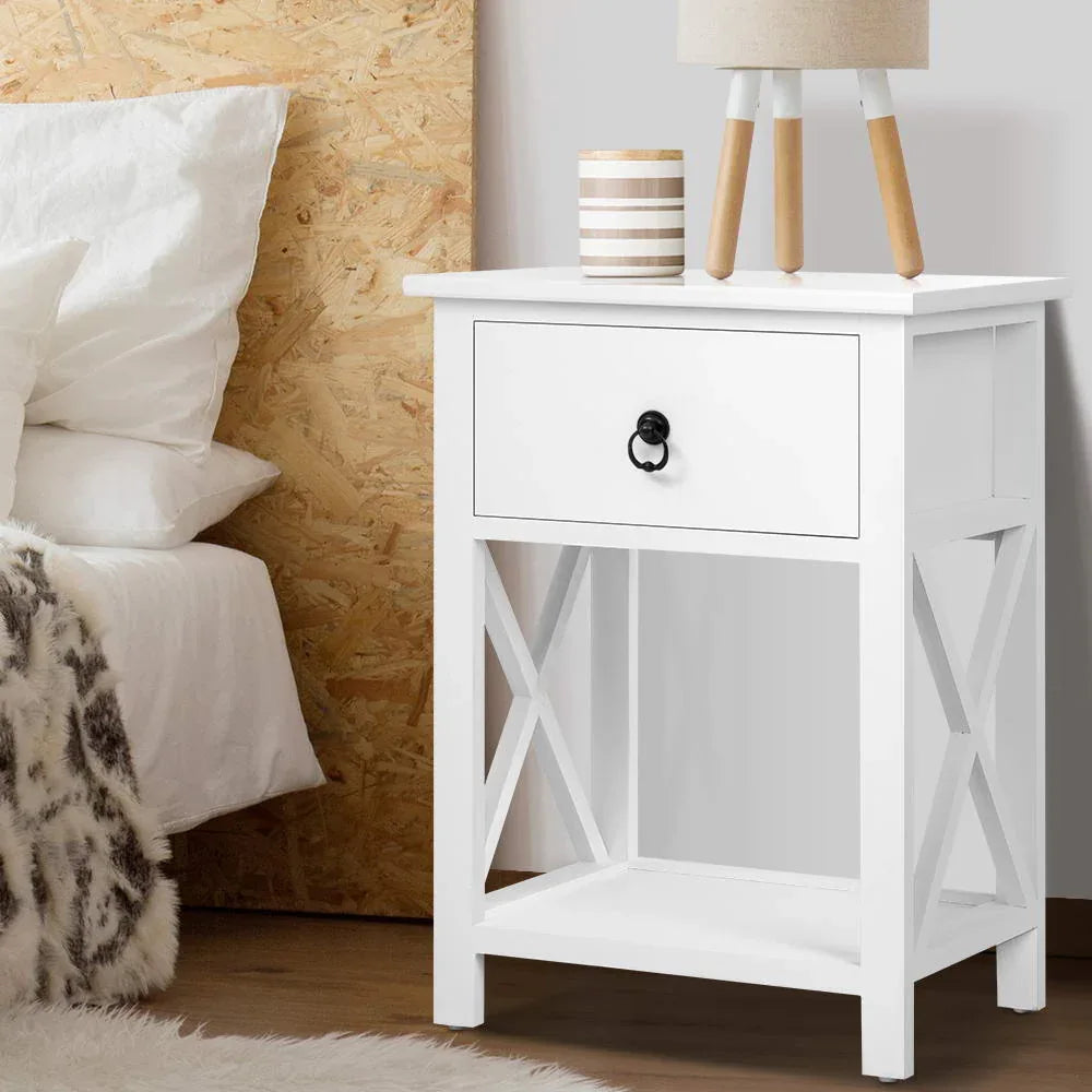Artiss 2 X Bedside Table 1 Drawer with Shelf - EMMA White - Mekamart Australia