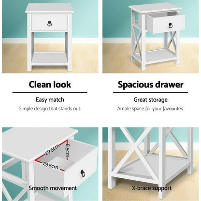 Artiss 2 X Bedside Table 1 Drawer with Shelf - EMMA White - Mekamart Australia