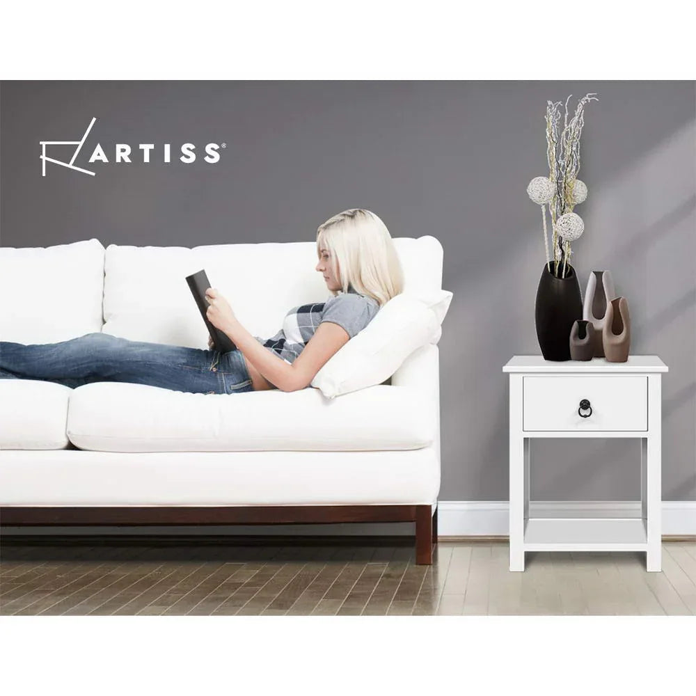 Artiss 2 X Bedside Table 1 Drawer with Shelf - EMMA White - Mekamart Australia