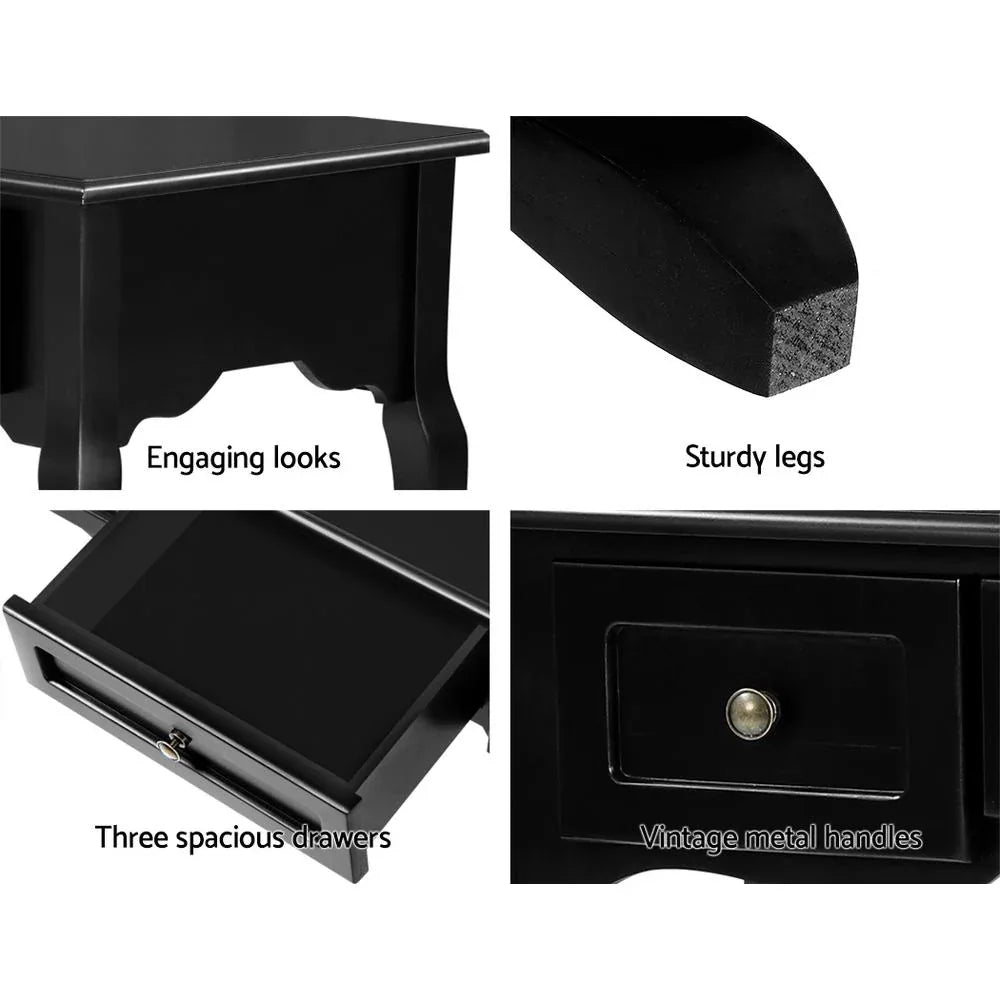Artiss Console Table 3 Drawers Black Hamptons - Mekamart Australia